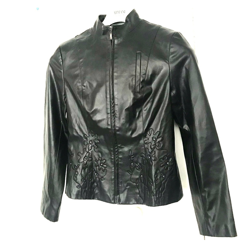 Embroidered leather Jacket -Small
